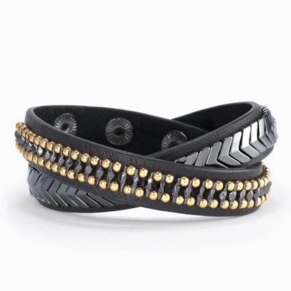 Stella & Dot Gilded Path Double Wrap Bracelet Black Gunmetal
